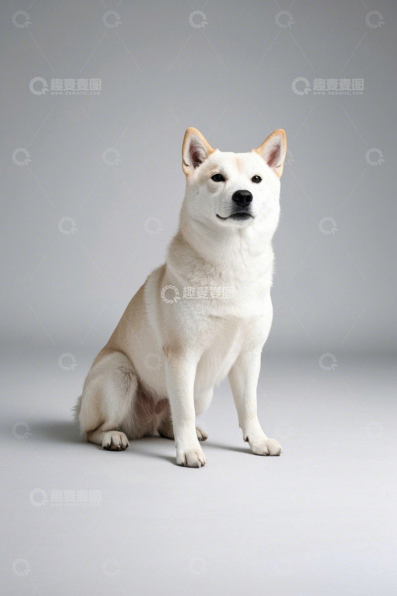 高清大图下载【趣麦麦图】白色柴犬坐立姿态特写
