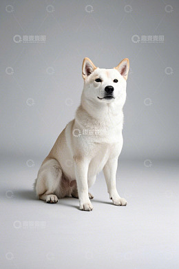 白色柴犬坐立姿态特写