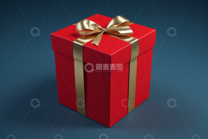 高清大图下载【趣麦麦图】红色礼品盒配金色丝带