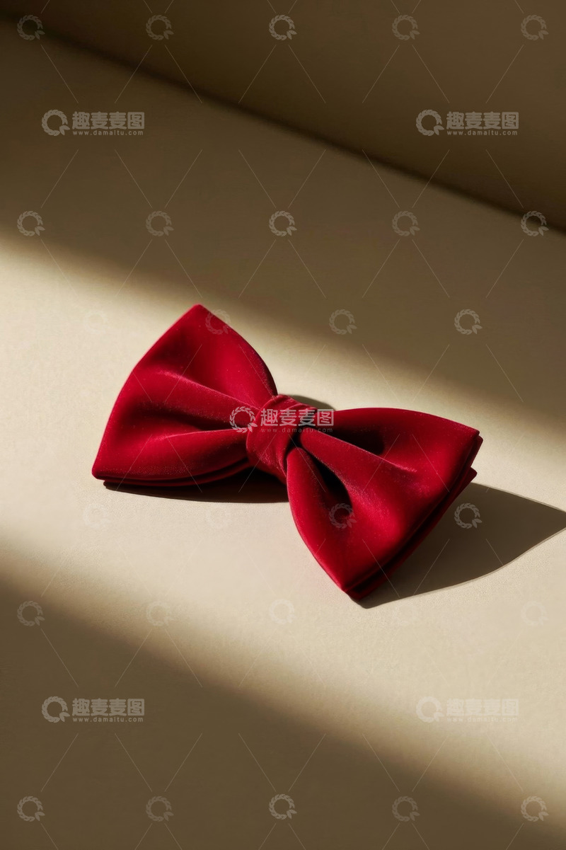 高清大图下载【趣麦麦图】红色天鹅绒蝴蝶结饰品特写