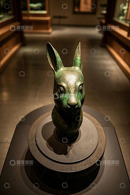 博物馆青铜兔首文物展示