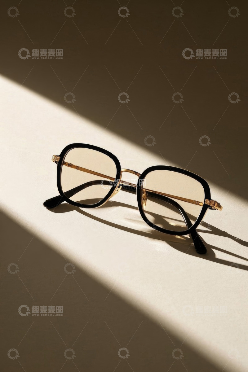 高清大图下载【趣麦麦图】时尚黑框金边眼镜特写
