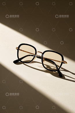 时尚黑框金边眼镜特写