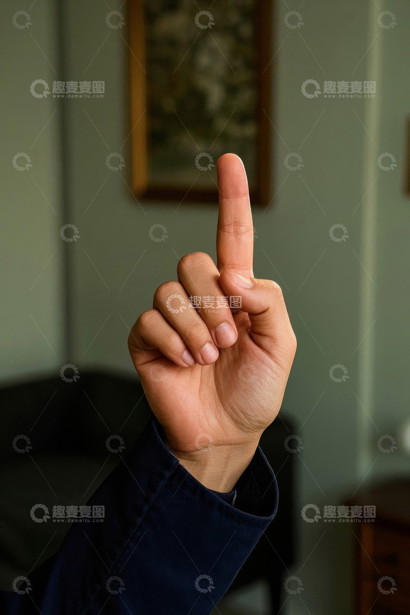 高清大图下载【趣麦麦图】手部特写：食指竖直向上