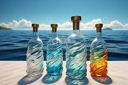 海边多彩纹理酒瓶特写