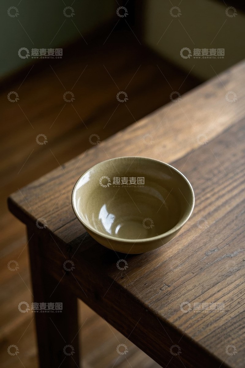 高清大图下载【趣麦麦图】-木桌上的空碗特写
