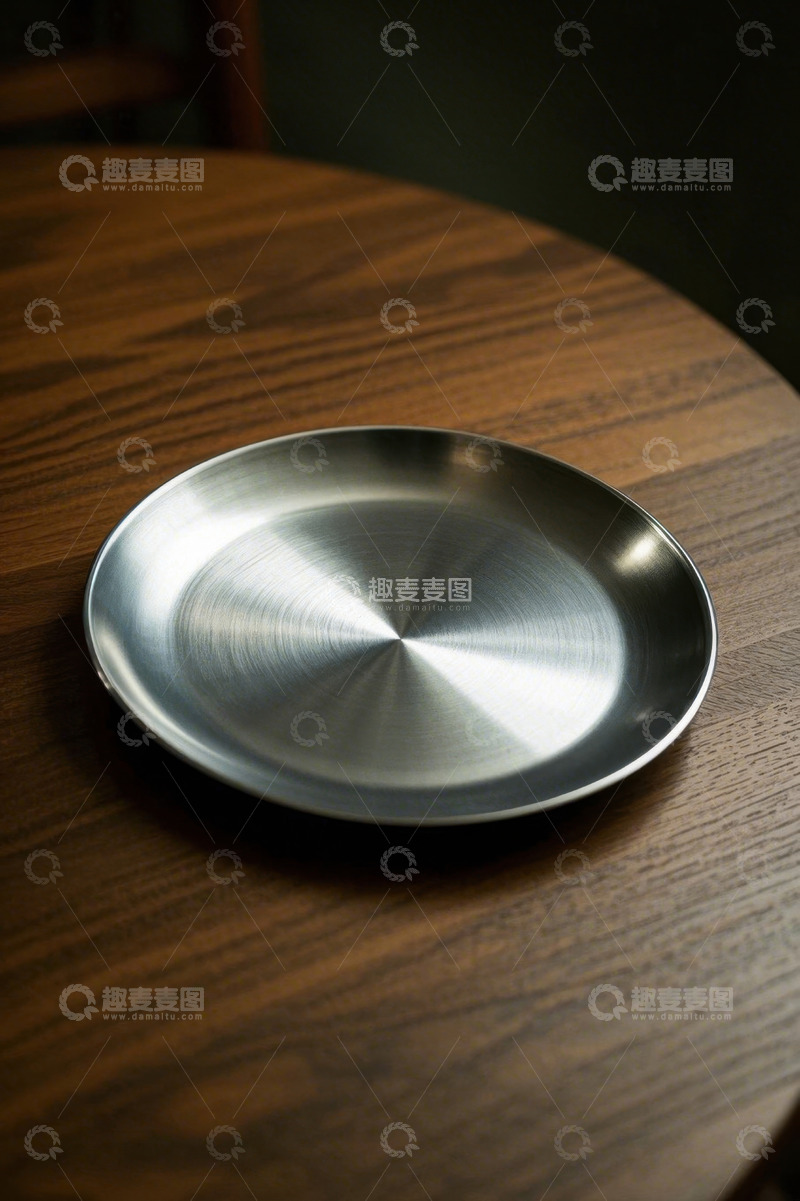 高清大图下载【趣麦麦图】木质桌面上的金属圆盘