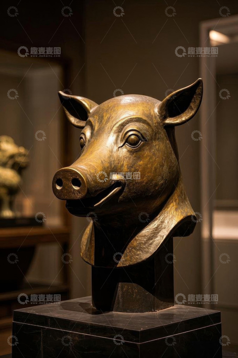 高清大图下载【趣麦麦图】博物馆内猪首文物特写