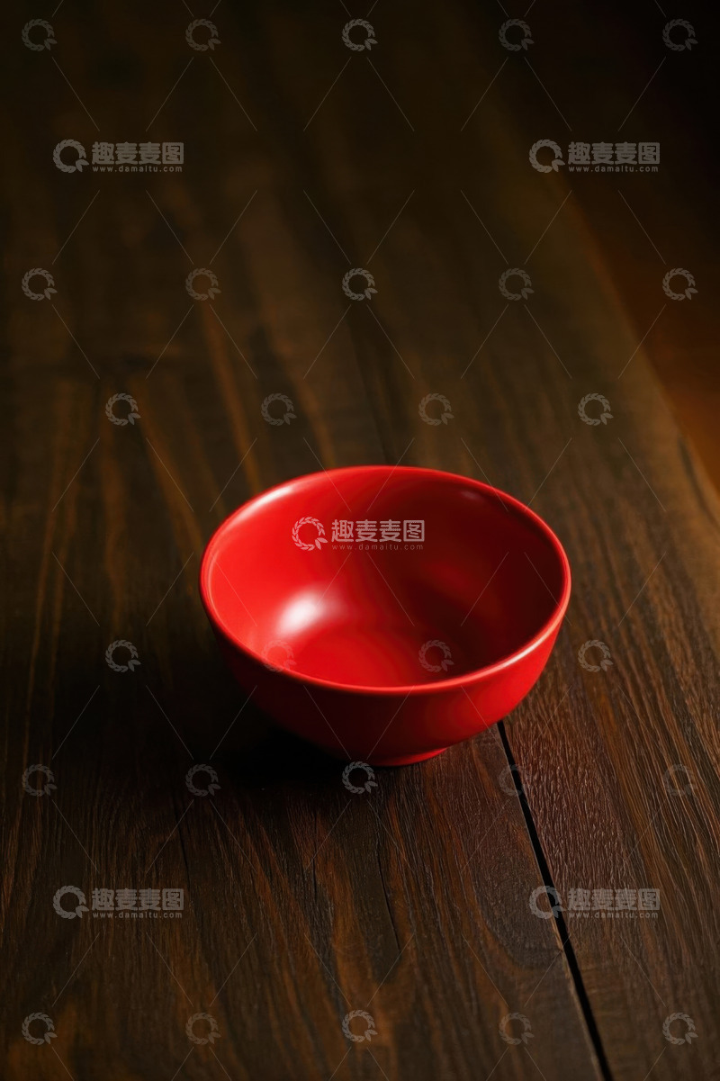 高清大图下载【趣麦麦图】红色碗置于木质桌面上