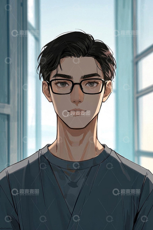 戴眼镜男士正面肖像插画
