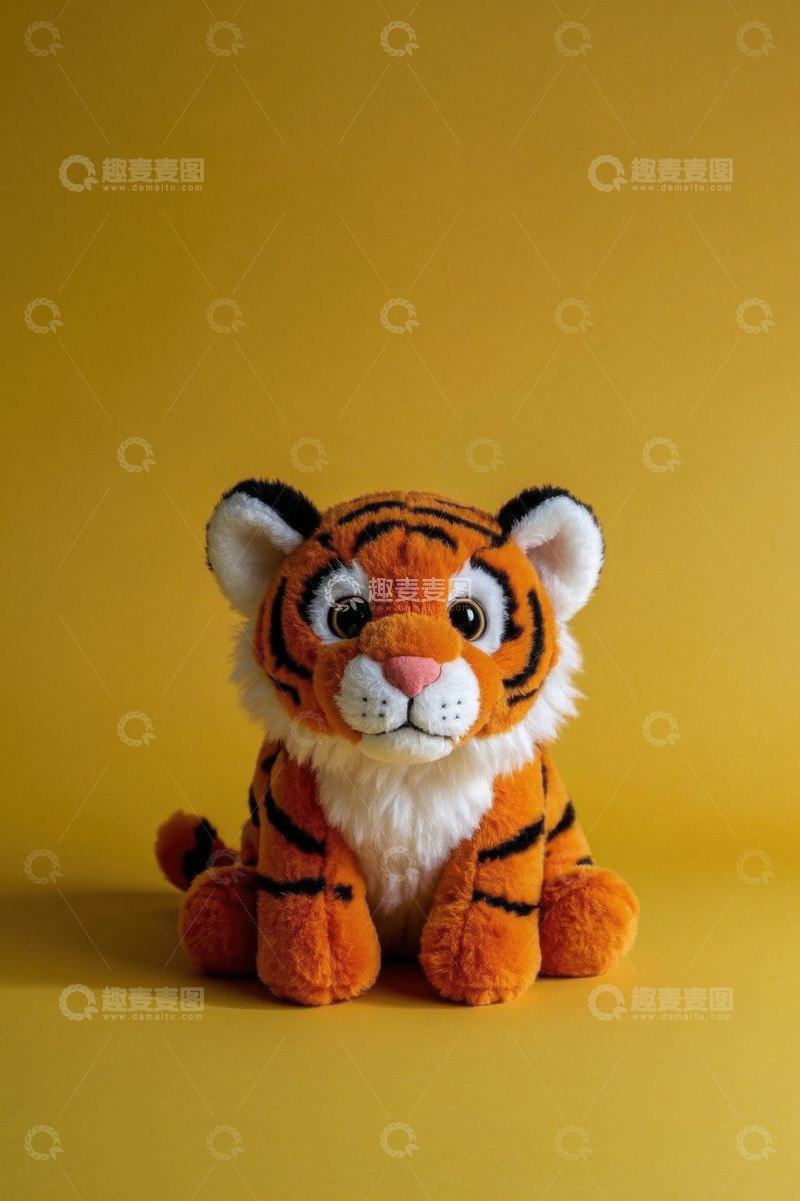 高清大图下载【趣麦麦图】-黄色背景前的老虎毛绒玩具