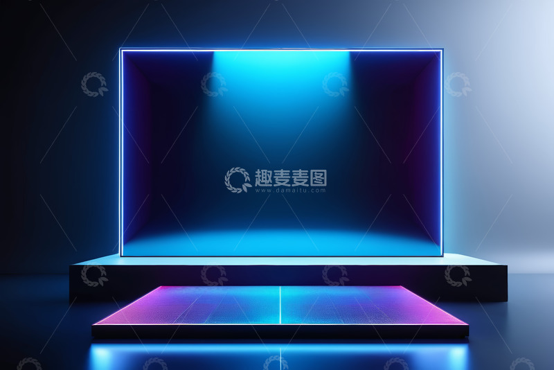高清大图下载【趣麦麦图】蓝紫色发光展示台场景