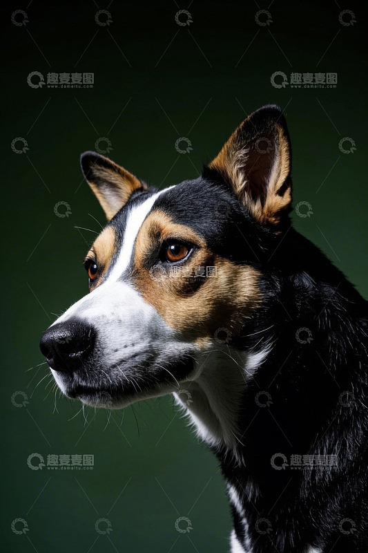 三色犬头部特写
