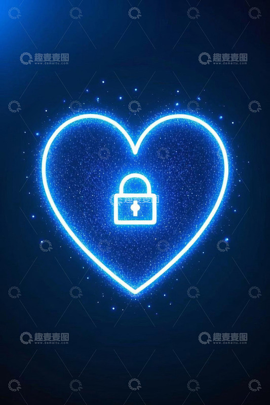 发光爱心与锁图标图案