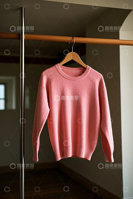 衣架上悬挂的粉色毛衣