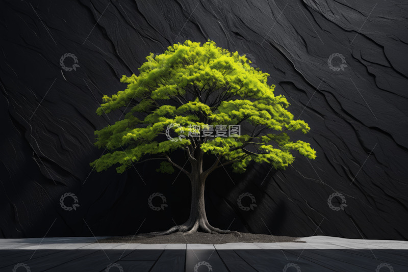 高清大图下载【趣麦麦图】黑墙前的茂盛绿树