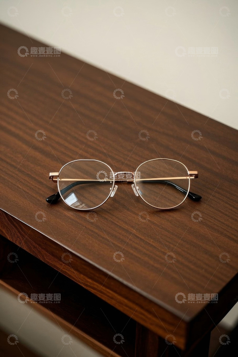 高清大图下载【趣麦麦图】木质桌上的金属边框眼镜