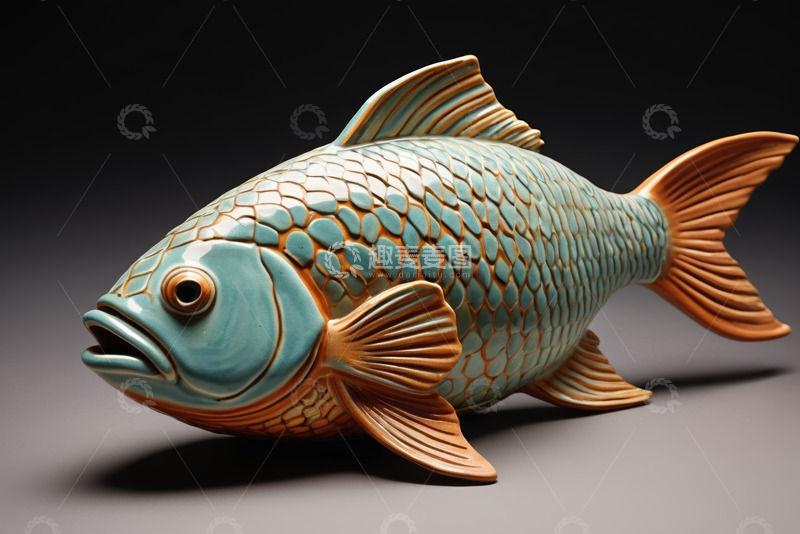 高清大图下载【趣麦麦图】陶瓷鱼工艺品特写