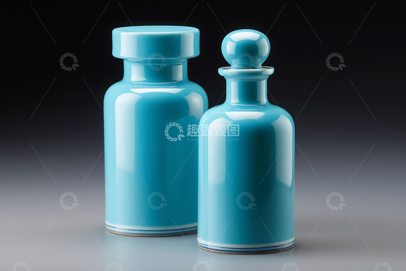 高清大图下载【趣麦麦图】两个浅蓝色陶瓷瓶静物