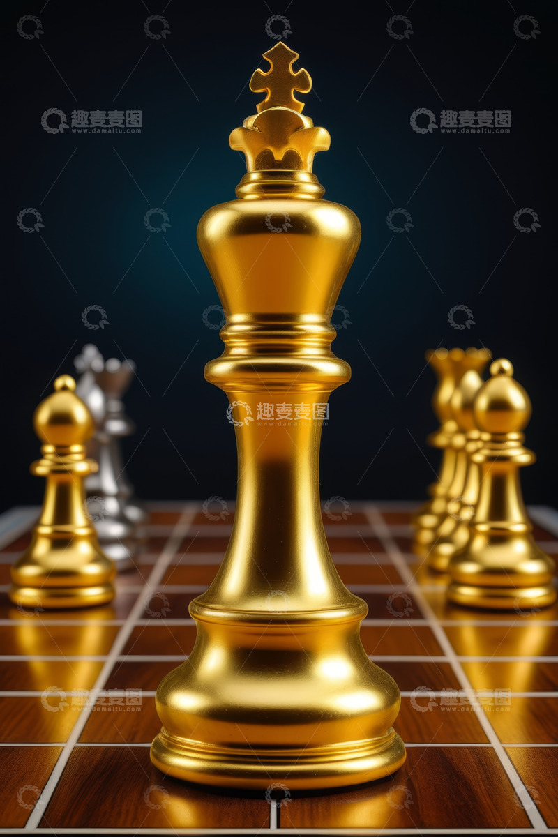 高清大图下载【趣麦麦图】金色国际象棋棋子特写