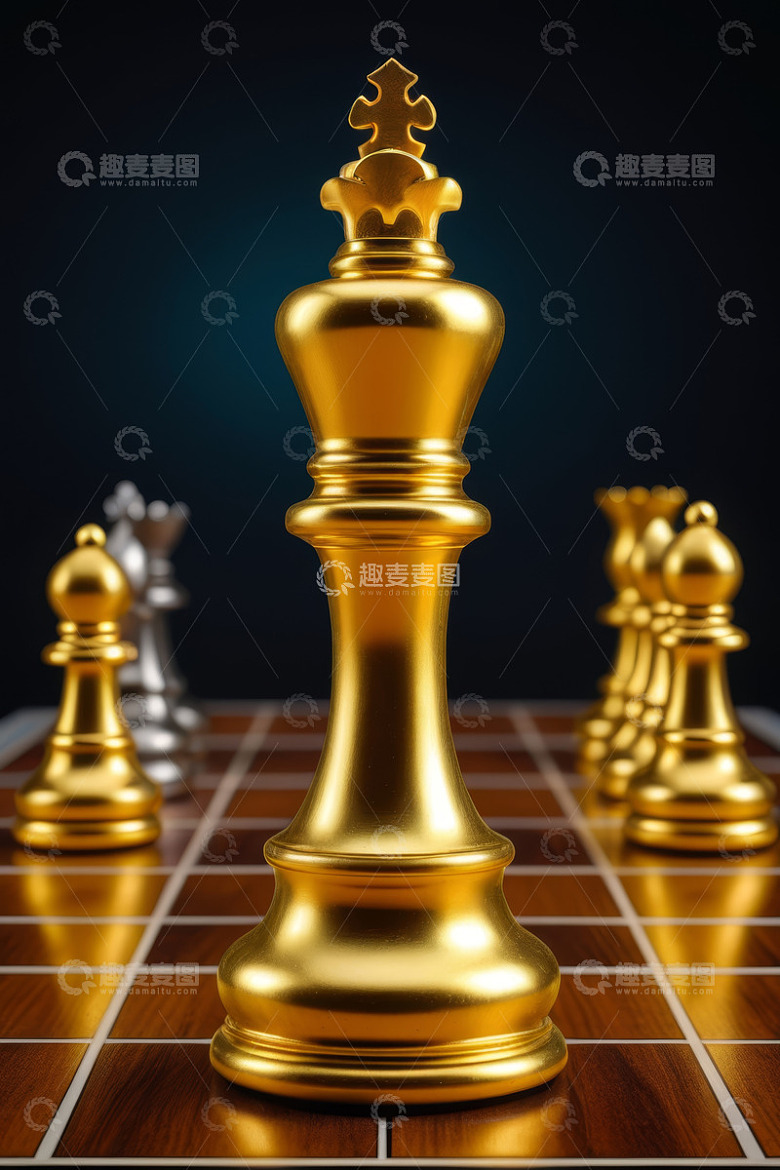 金色国际象棋棋子特写