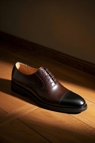 棕色拼接皮鞋特写