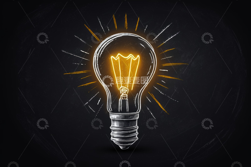 高清大图下载【趣麦麦图】手绘发光灯泡创意概念素材