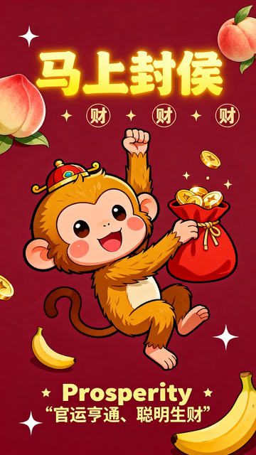 灵猴携财贺岁，马上封侯添喜2