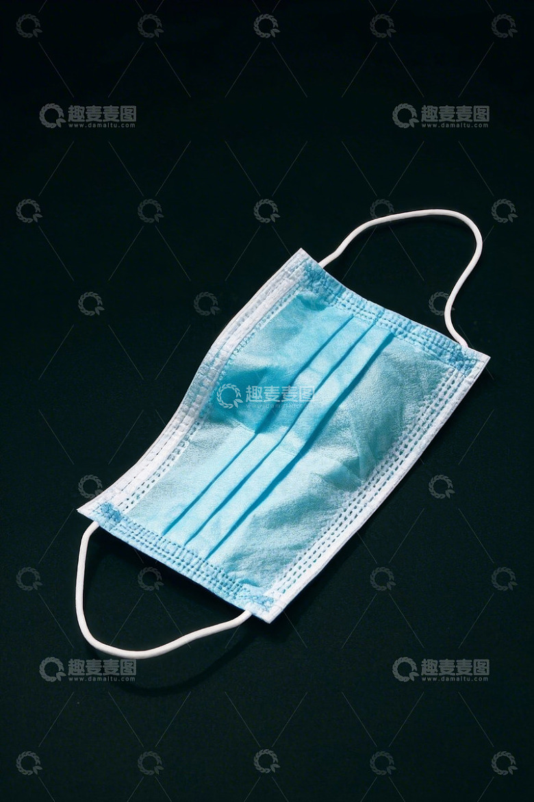 蓝色一次性医用口罩特写