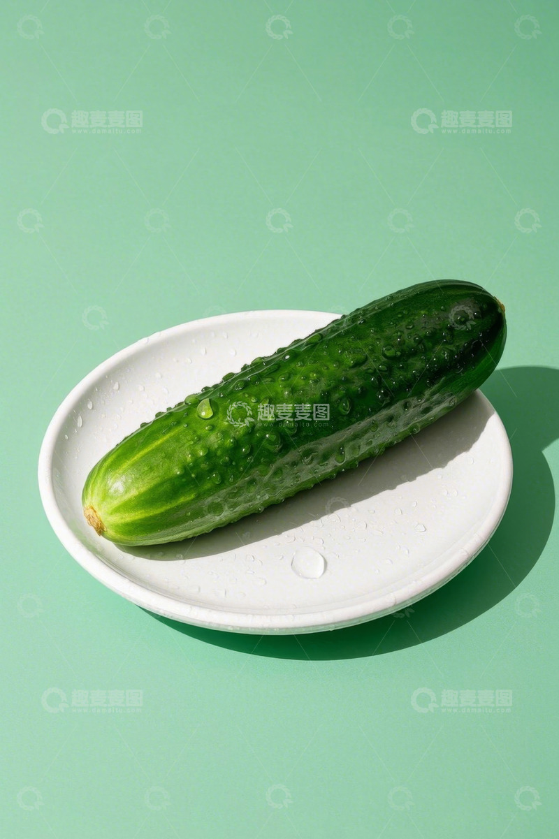 高清大图下载【趣麦麦图】白色盘子上的新鲜黄瓜