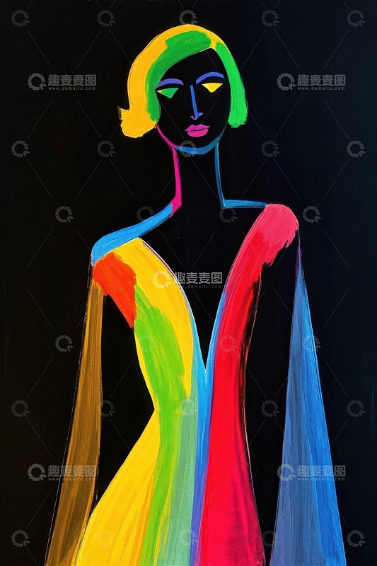 彩色线条绘制的时尚女性形象