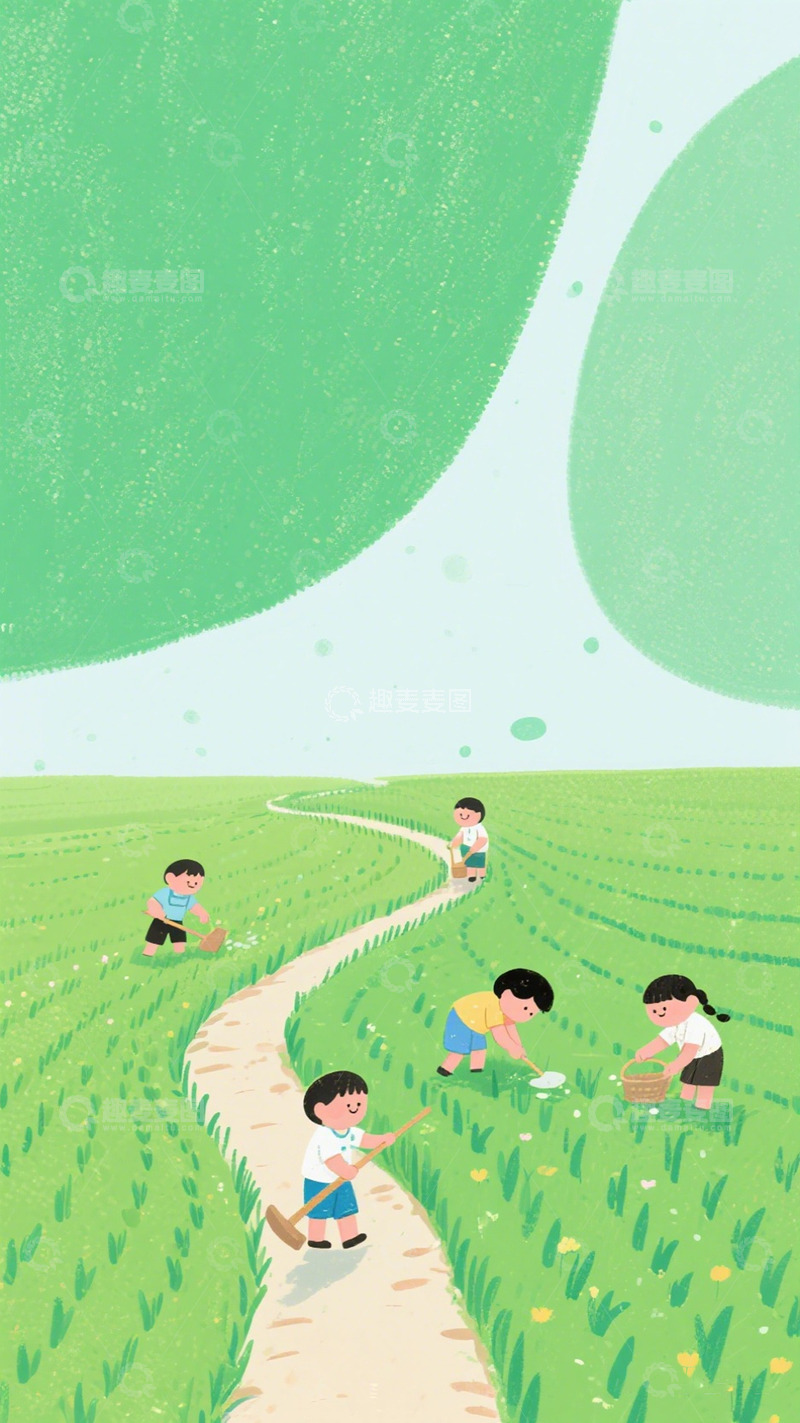 高清大图下载【趣麦麦图】田园风光儿童劳作插画