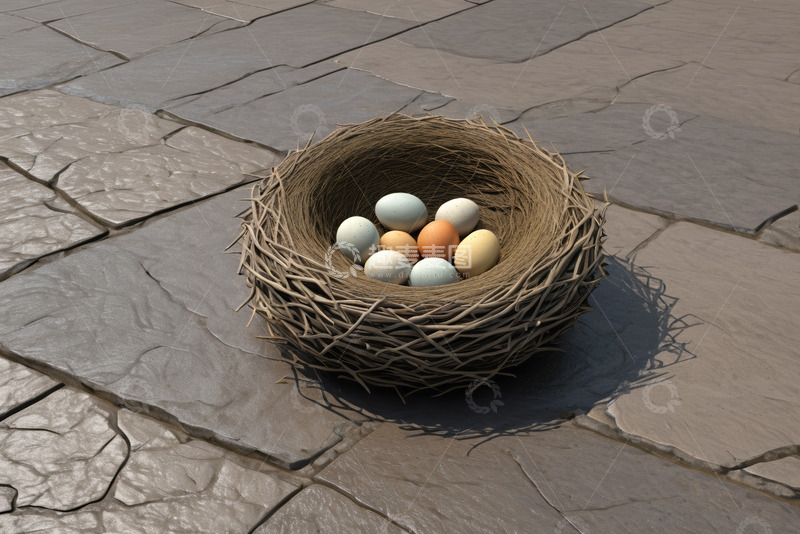 高清大图下载【趣麦麦图】地面上鸟巢与鸟蛋特写