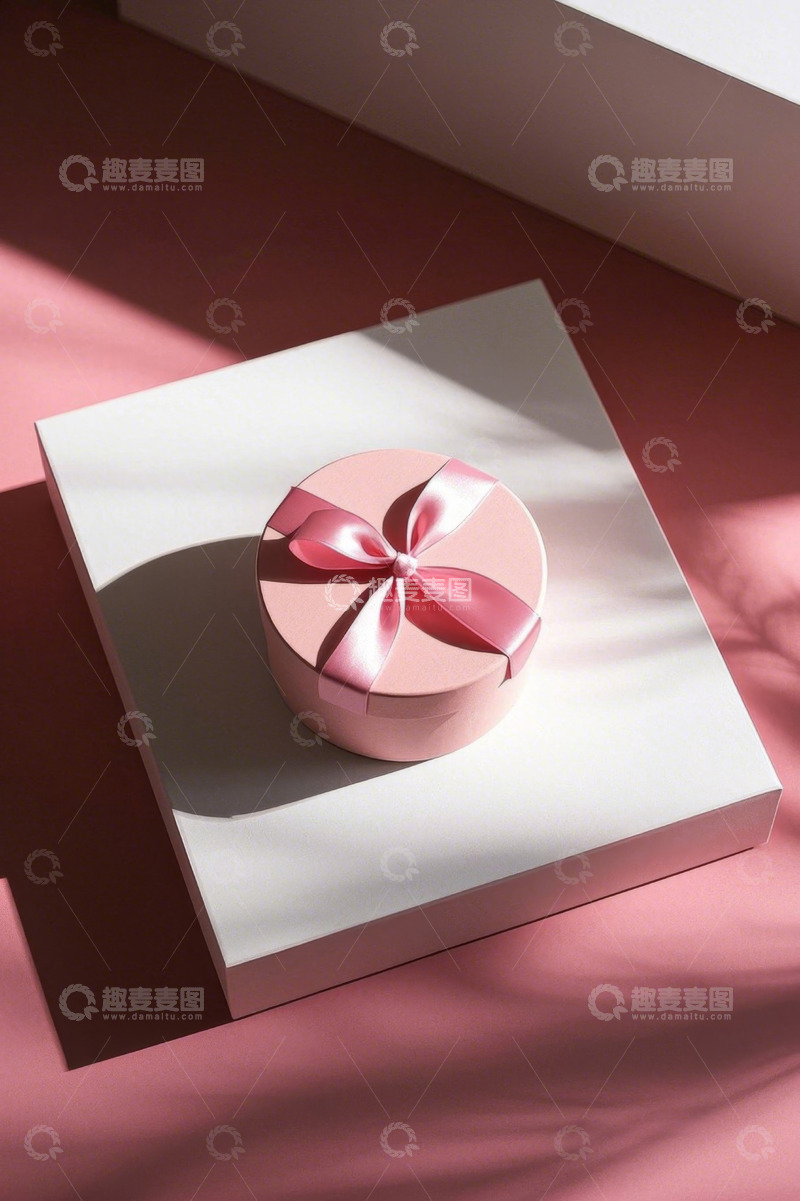 高清大图下载【趣麦麦图】粉色礼盒置于浅色平台上