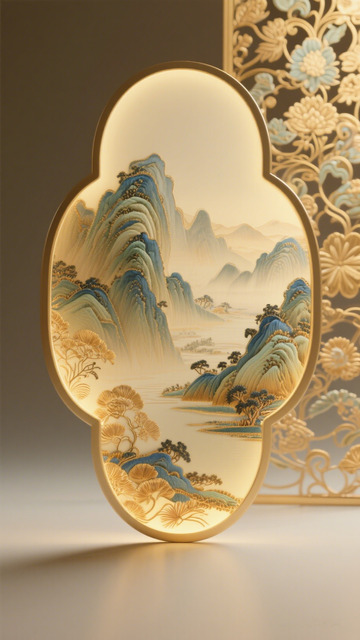 东方山水装饰画灯笼