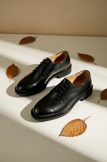 黑色皮鞋与落叶静物素材