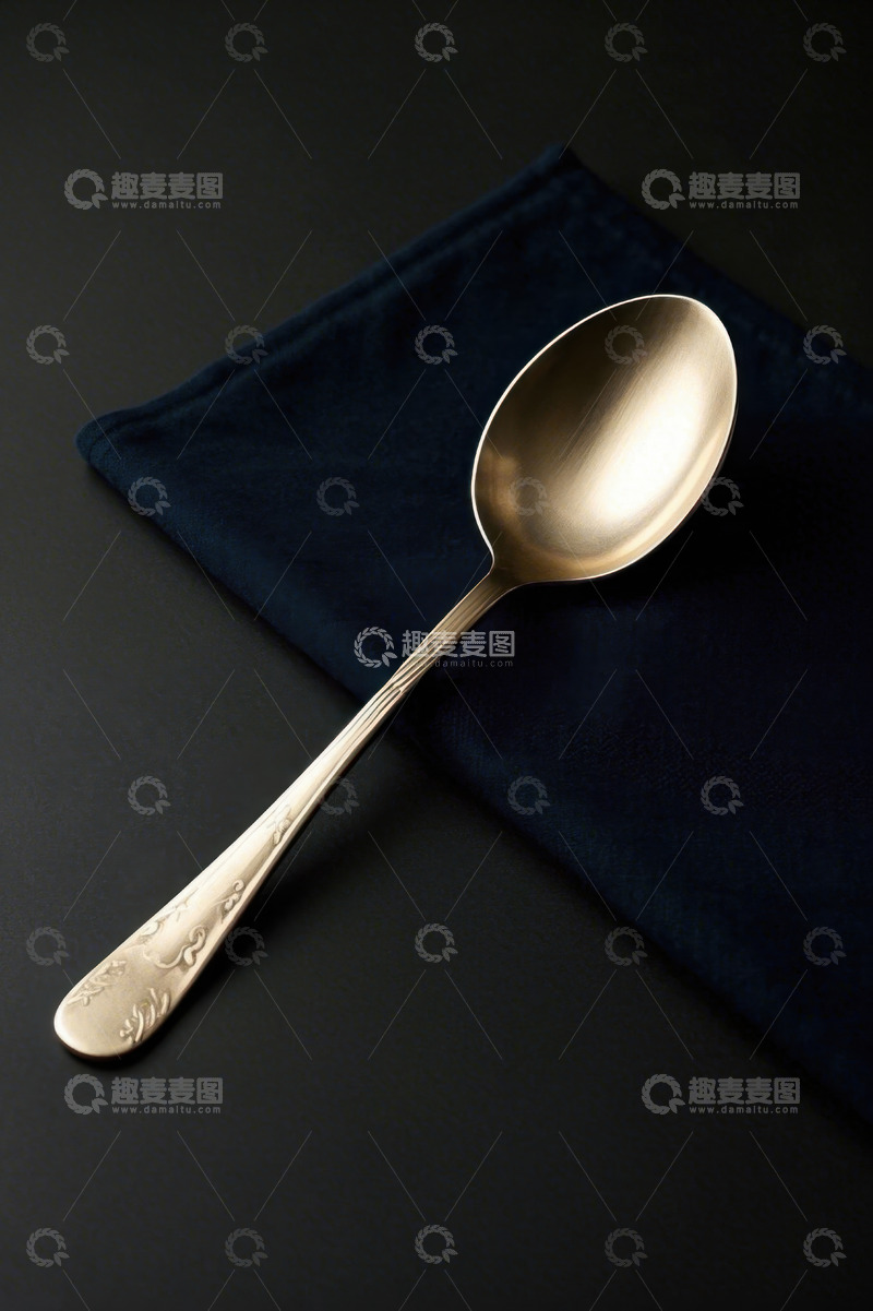 高清大图下载【趣麦麦图】金属勺子置于深色布上特写