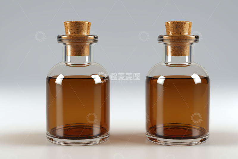 高清大图下载【趣麦麦图】两瓶带软木塞的玻璃液体瓶