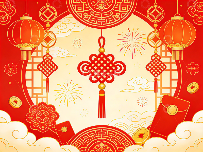 高清大图下载【趣麦麦图】春节喜庆传统图案插画
