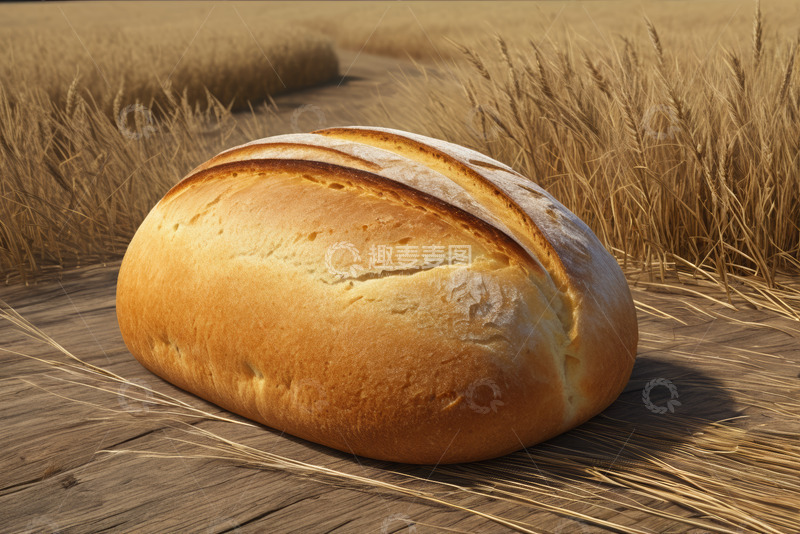 高清大图下载【趣麦麦图】麦田背景下的新鲜面包