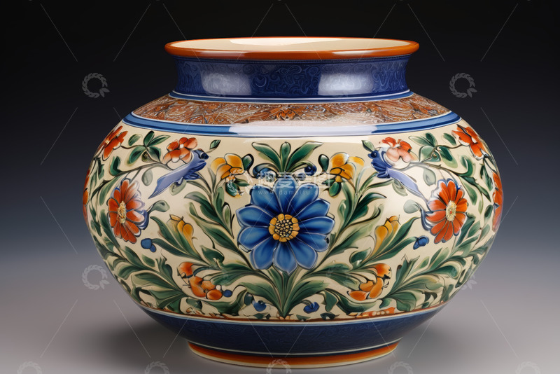 高清大图下载【趣麦麦图】彩绘陶瓷花瓶静物特写