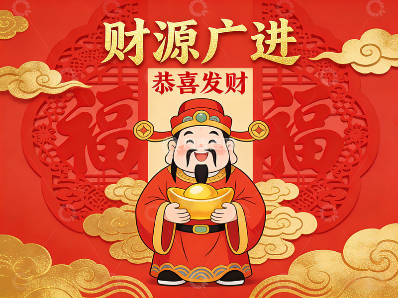 高清大图下载【趣麦麦图】喜庆财神插画设计素材