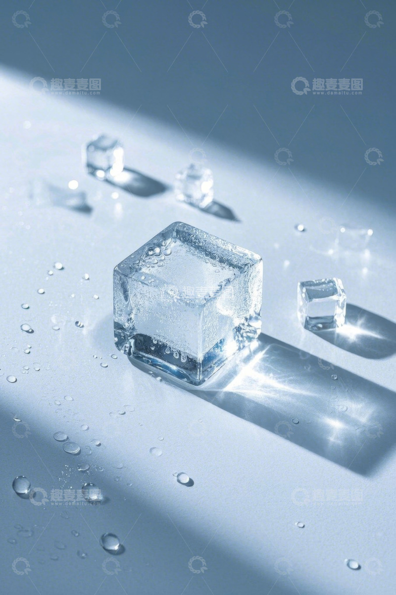 高清大图下载【趣麦麦图】桌面上的透明冰块与水滴