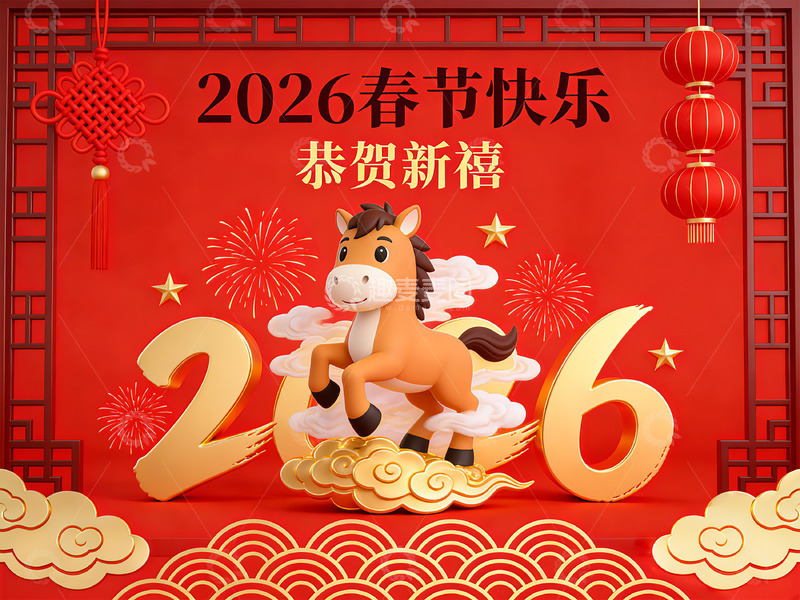 高清大图下载【趣麦麦图】喜庆马年新春祝福设计素材