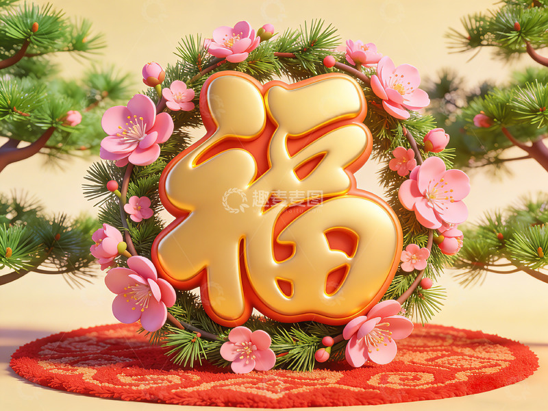 高清大图下载【趣麦麦图】金色福字新年装饰图案
