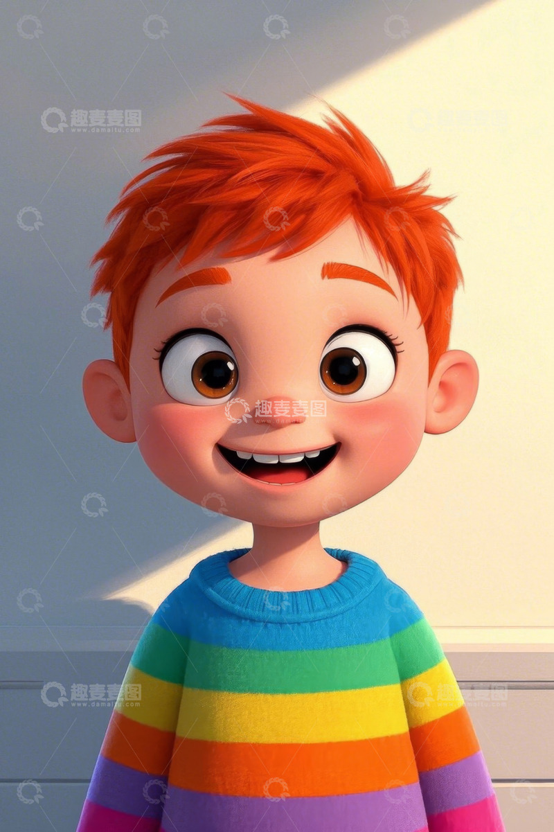 高清大图下载【趣麦麦图】穿着彩虹毛衣的卡通男孩