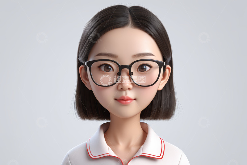 高清大图下载【趣麦麦图】戴眼镜的卡通女孩半身像
