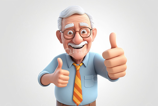 卡通老人竖大拇指形象