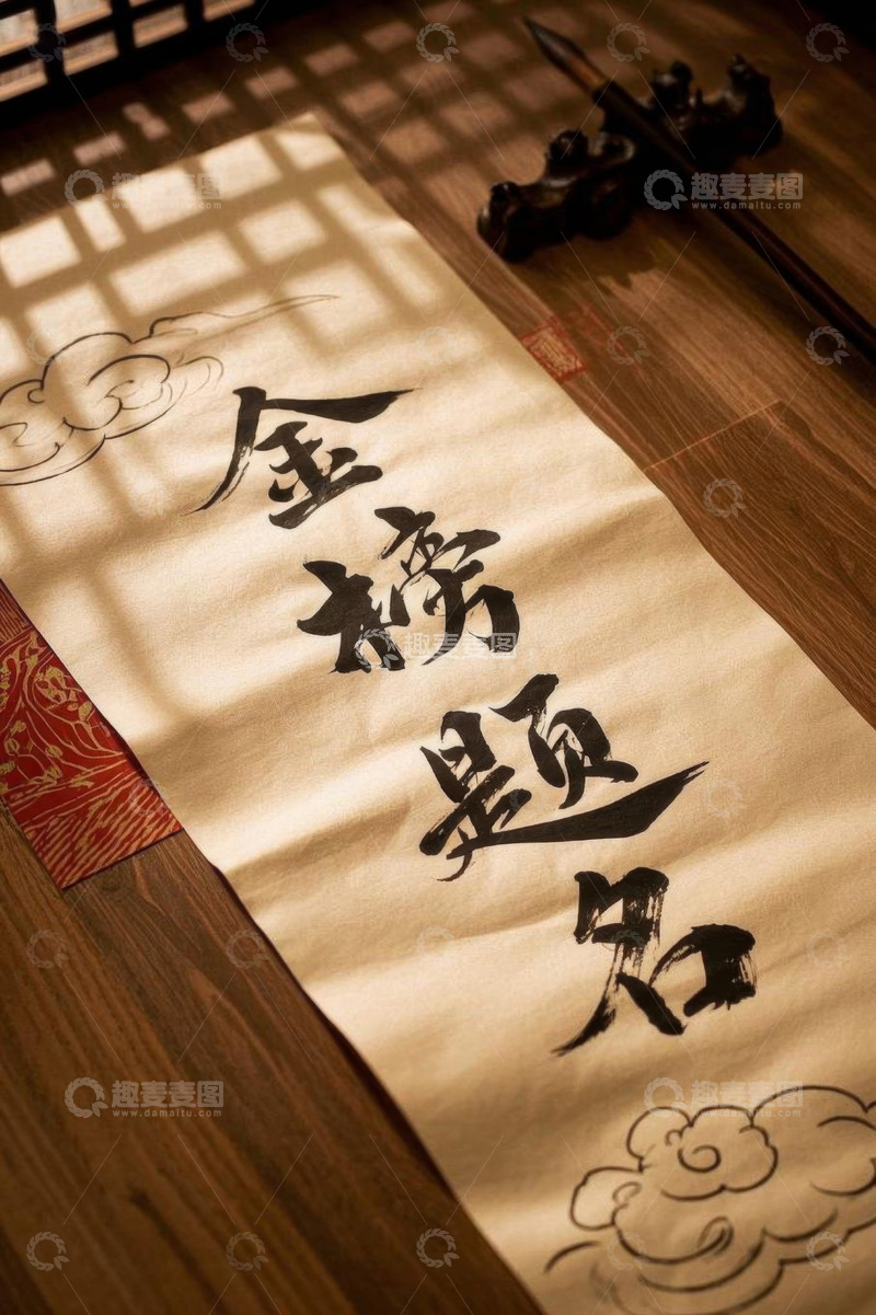 高清大图下载【趣麦麦图】书法作品金榜题名特写