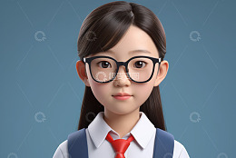 戴眼镜的小学生半身像